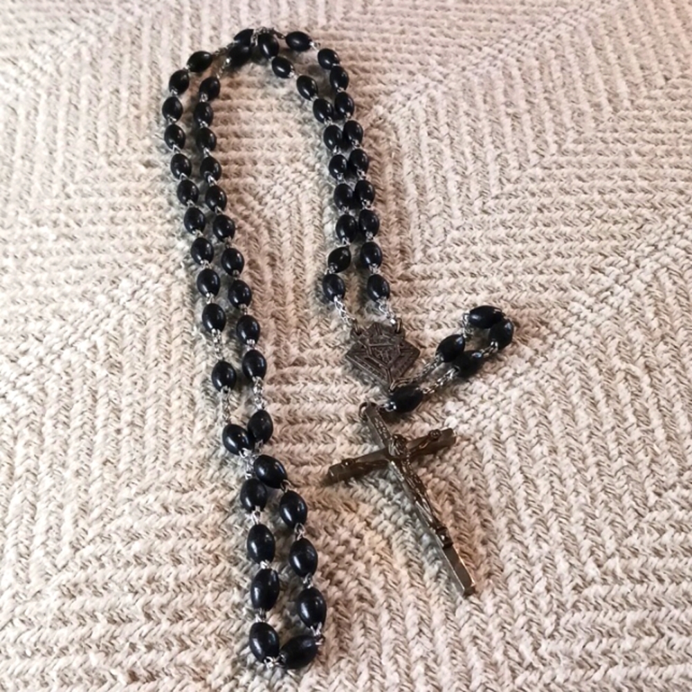 Black And Silver Tone Italy Beaded INRI Rosary